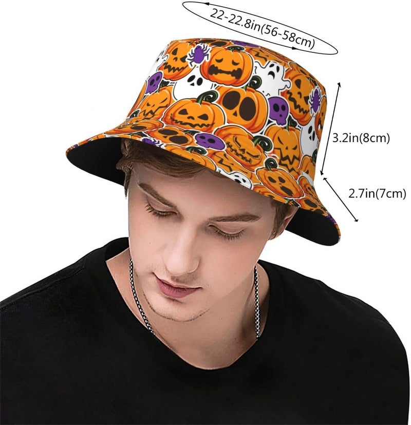 YFBXHSN Cartoon Pumpkin Halloween Bucket Hat Pumpkin Hat Ghost Cap Outdoor for Men Women Beach, Golf, Fishing Hat - Image 3